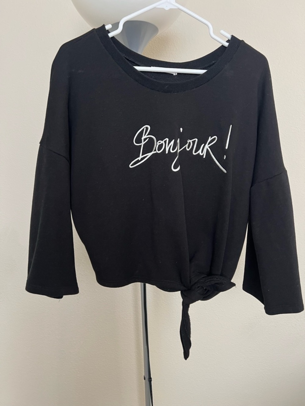Bonjour! embroidered Soft Black Women's sweatshirt
